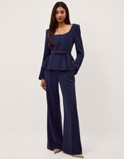 Erin Belted Peplum Jacket, Blue (NAVY), large