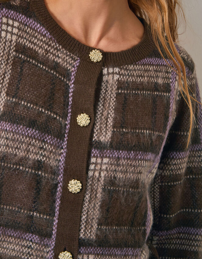 Carmen Check Cardigan, Brown (CHOCOLATE), large