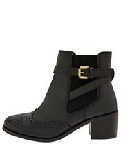 Beryl Brogue Buckle Leather Boots, Black (BLACK), large