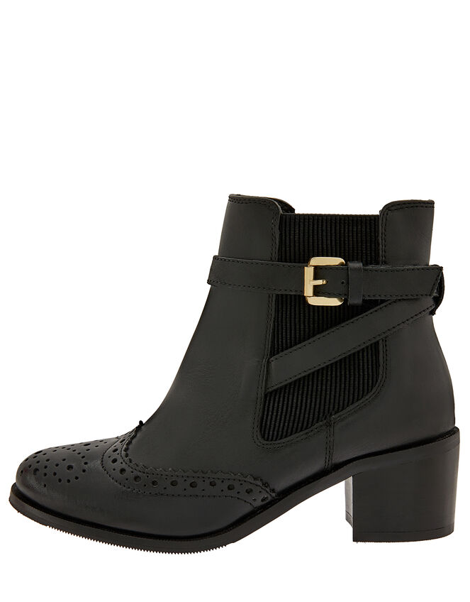 Beryl Brogue Buckle Leather Boots, Black (BLACK), large