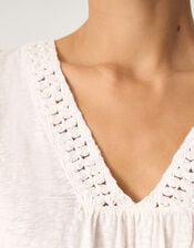 Amaya Crochet V-Neck T-Shirt, White (WHITE), large