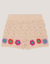 Crochet Flower Knit Shorts, Ivory (IVORY), large