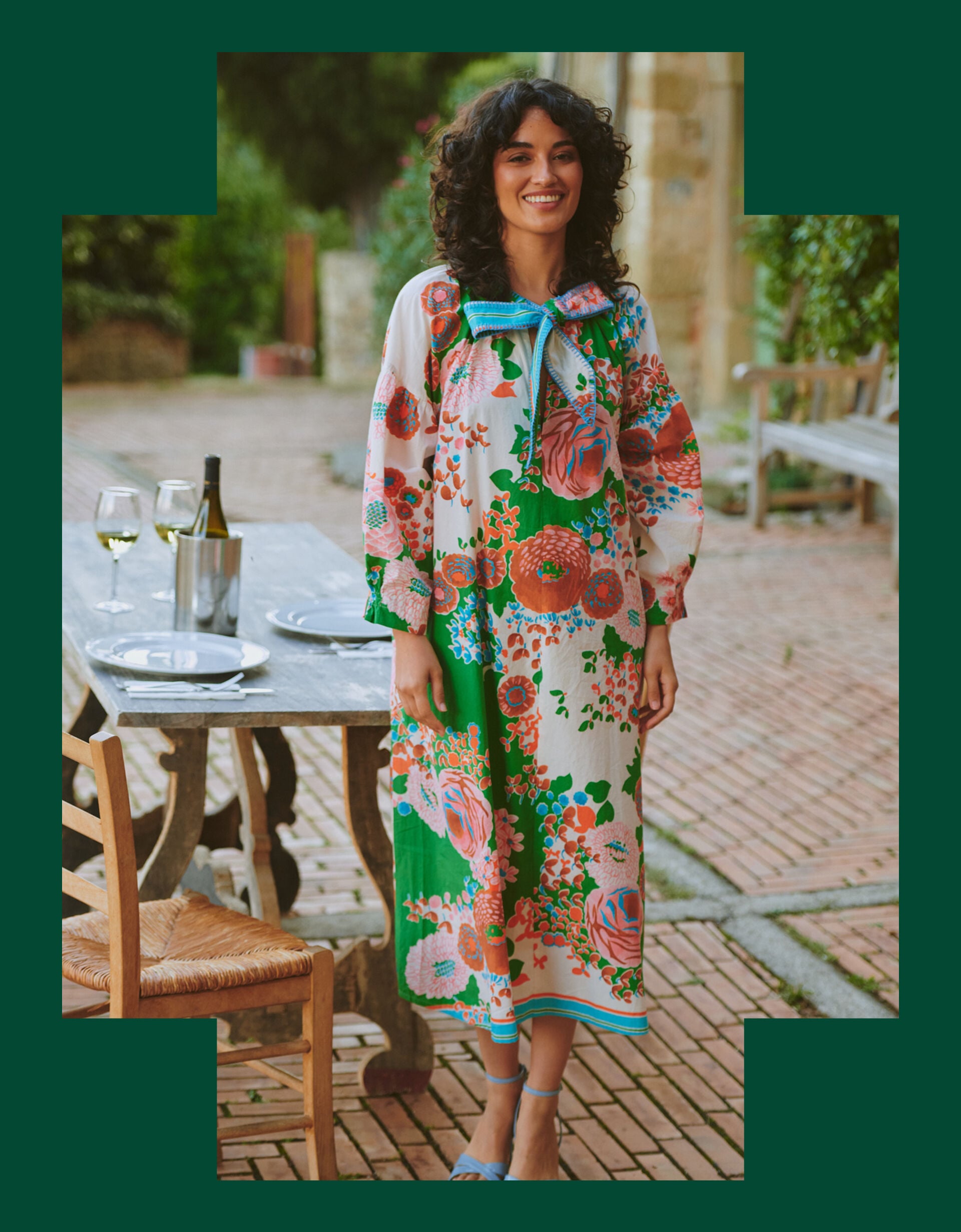 One Hundred Stars Kitsch Bouquet Pussybow Midi Dress