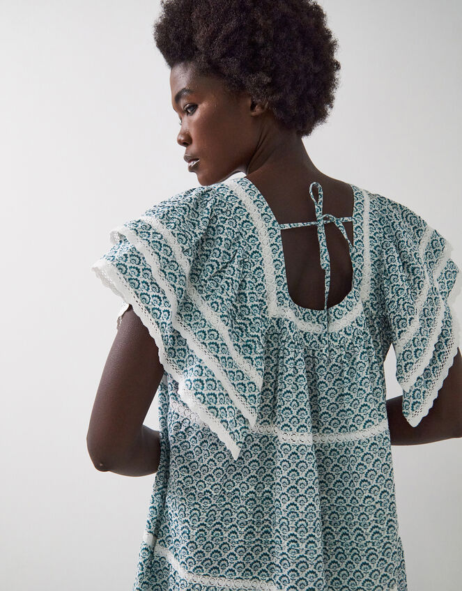 East Duva Print Tiered Smock Dress, Blue (BLUE), large