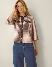 Shania Stripe Jersey Buttondown Top, Pink (BLUSH), large