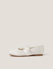 Flower Strap Satin Ballet Flats, Ivory (IVORY), large