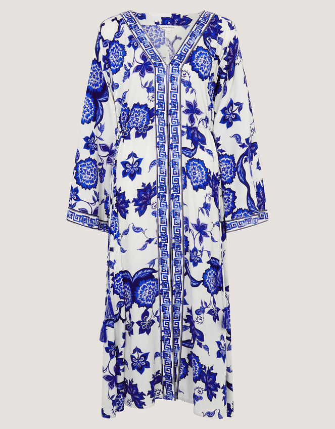 Gloria Floral Print Maxi Beach Dress, Blue (BLUE), large