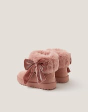 Bow Faux Suede Ankle Boots, Pink (PINK), large