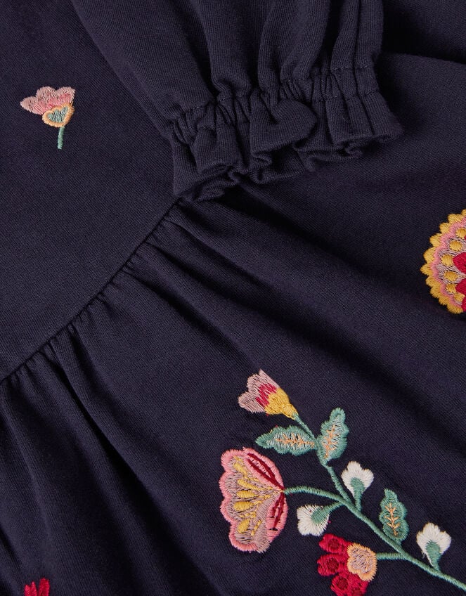 Floral Embroidered Tiered Dress, Blue (NAVY), large