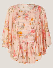 Cassia Shirred Floral Print Blouse, Nude (NUDE), large