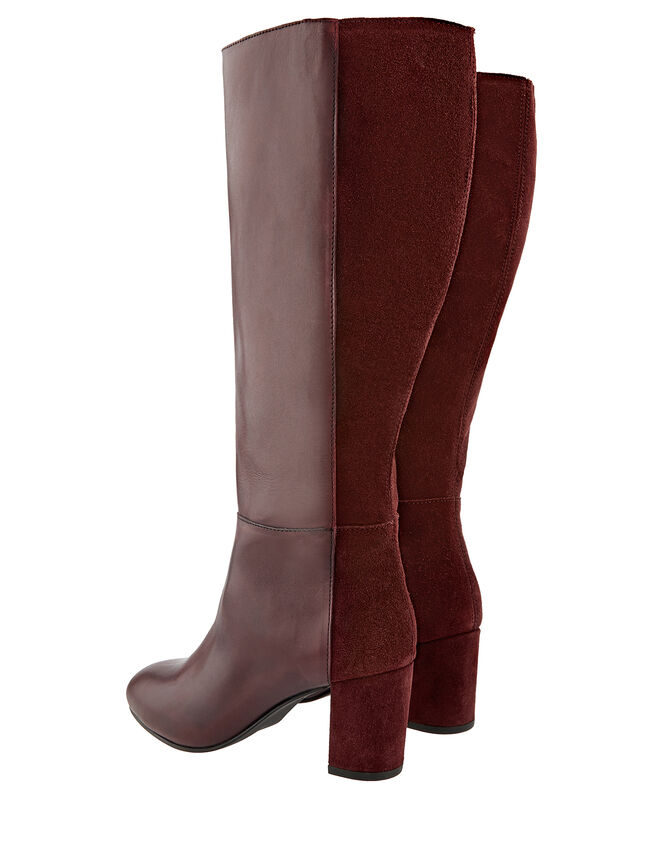 Robyn Long Leather and Suede Boots, Red (BURGUNDY), large