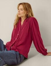 Jenny Pintuck Lace Jersey Blouse, Red (BURGUNDY), large