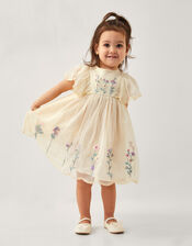Baby Floral Embroidered Tulle Dress, Ivory (IVORY), large