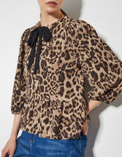 Archie Leopard Print Peplum Top, Brown (BROWN), large