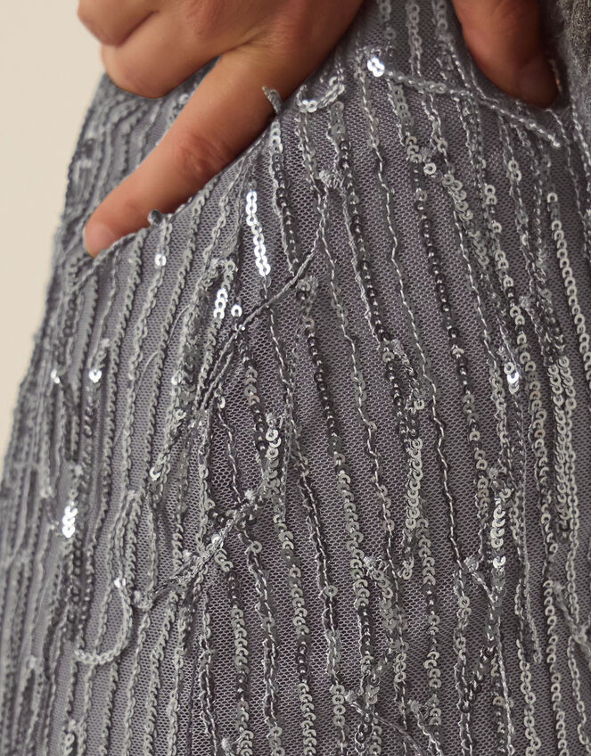 Samie Sequin Fringe Pencil Skirt, Dark Silver (GUNMETAL), large