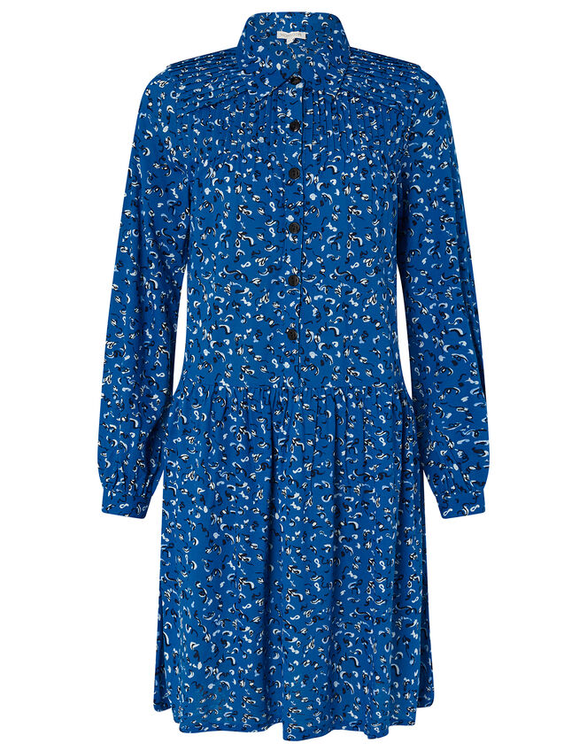 Suki Printed Shirt Dress with Organic Cotton, Blue (BLUE), large
