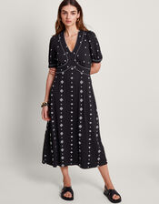 Ethel Embroidered Jersey Dress, Black (BLACK), large
