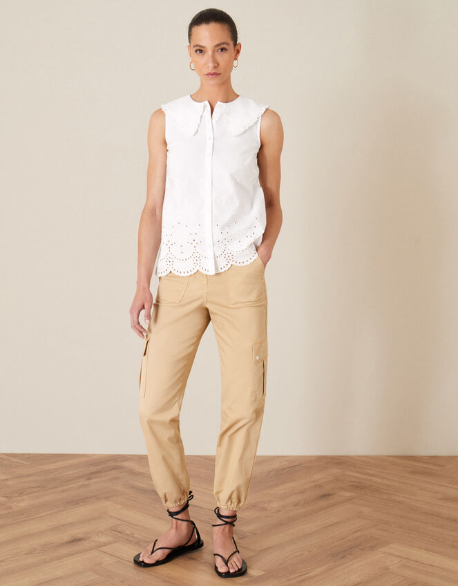 Sleeveless Broderie Blouse, White (WHITE), large