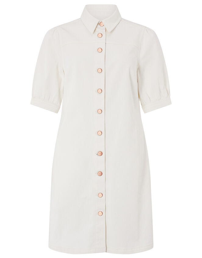 Denim Shirt Dress in Recycled Cotton, Ivory (IVORY), large