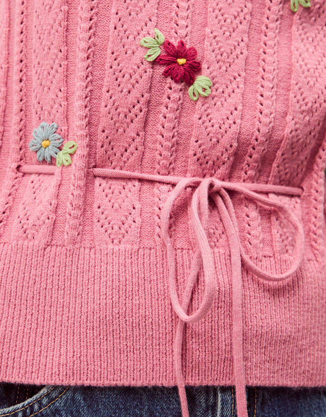 Edie Floral Embroidered Short Sleeve Jumper, Pink (PINK), large