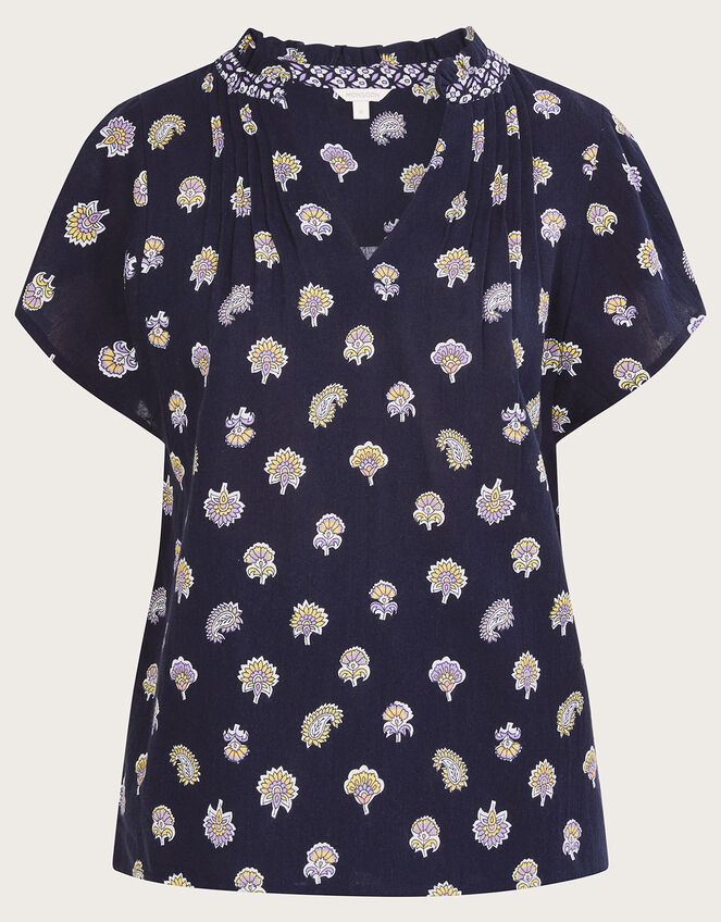 Floral Print Shell Top in Sustainable Cotton Blue
