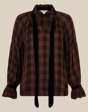 Elsa Check Print Blouson Blouse, Brown (BROWN), large