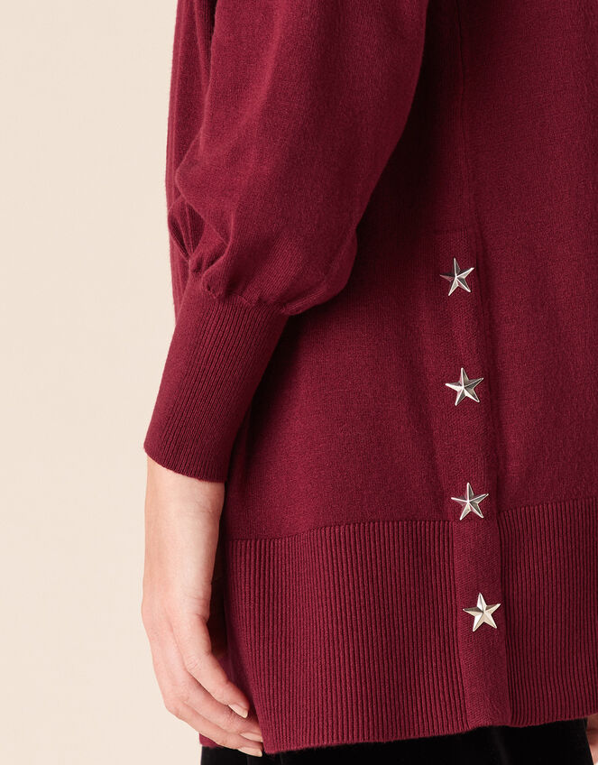 Star Stud Knit Cardigan, Red (BERRY), large