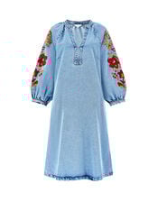 East Embroidered Denim Dress, Blue (BLUE), large