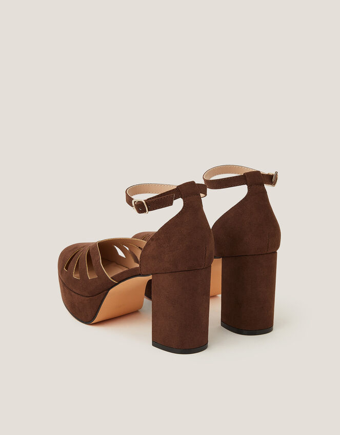 Iris Cutwork Platform Heels, Brown (CHOCOLATE), large