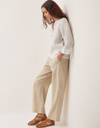 Linen Jolie Short Wide Leg Trousers, Natural (NATURAL), large