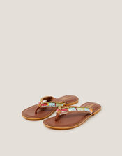Demi Beaded Leather Flip Flop Sandals, Multi (MULTI), large
