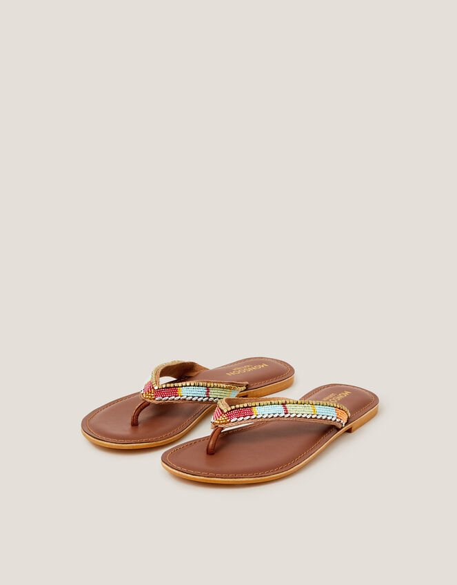 Demi Beaded Leather Flip Flop Sandals, Multi (MULTI), large