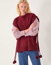 Coco Sleeveless Cable Knit Poncho, Red (BURGUNDY), large