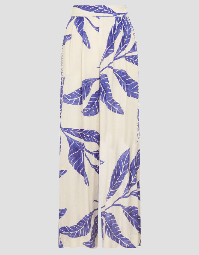 Dinah Leaf Print Trousers, White (WHITE), large