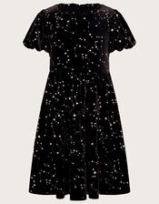 Cosmic Print Velvet Dress, Black (BLACK), large