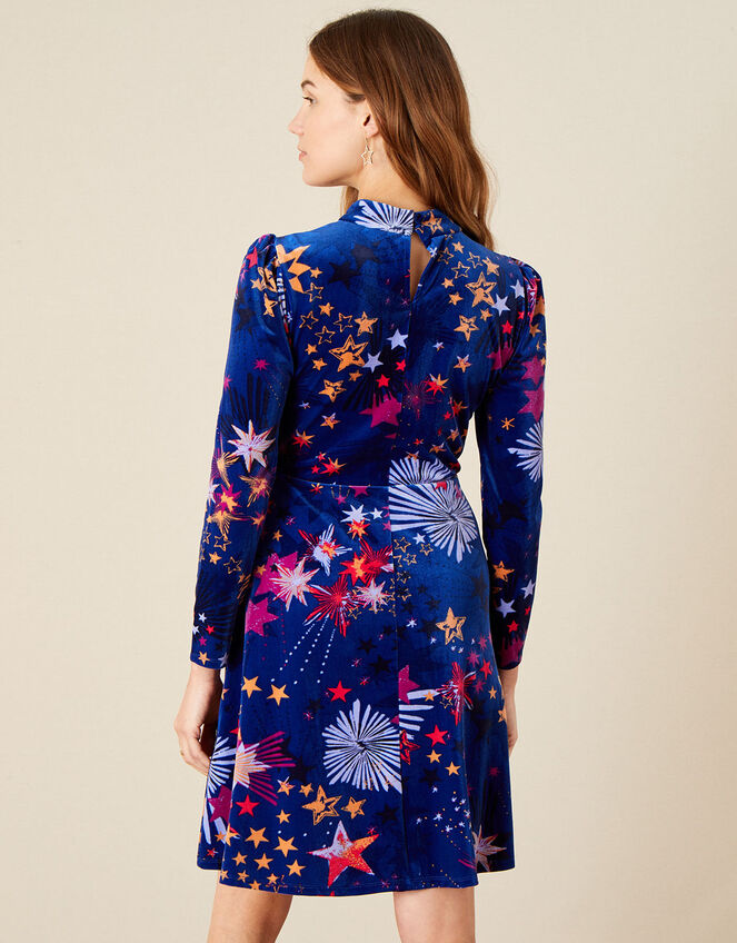 Valerie Star Print Short Velvet Dress, Blue (BLUE), large