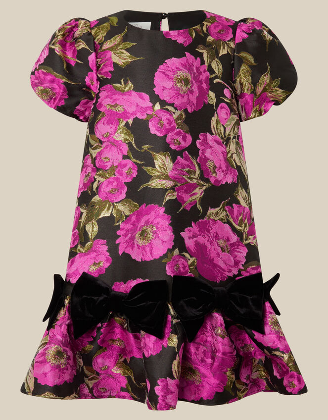 Monsoon x Queens of Archive Nancy Velvet Bow Floral Jacquard Party Dress​, Multi (MULTI), large