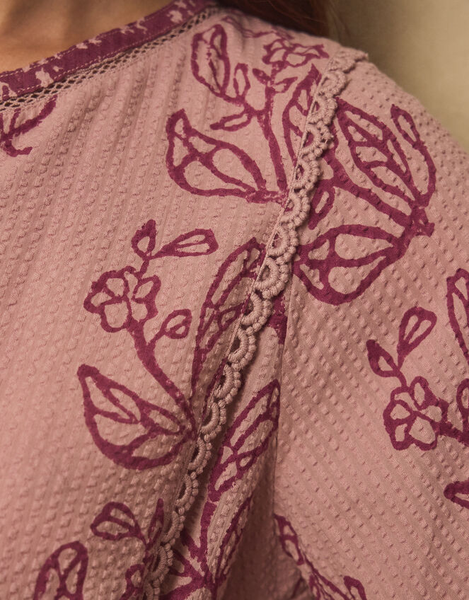 East Reiko Hand-Woodblock Botanical Print Top, Purple (LILAC), large
