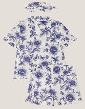 Floral Print Pyjamas & Sleep Mask Set, Blue (BLUE), large