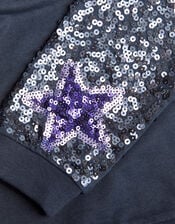 Sequin Sleeve Hoodie, Blue (NAVY), large