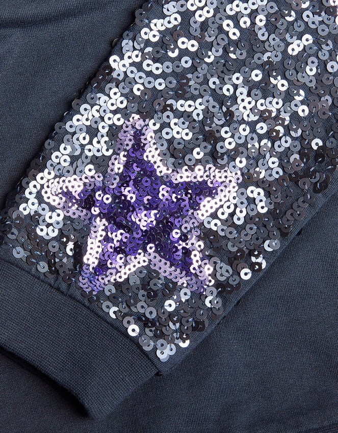 Sequin Sleeve Hoodie, Blue (NAVY), large