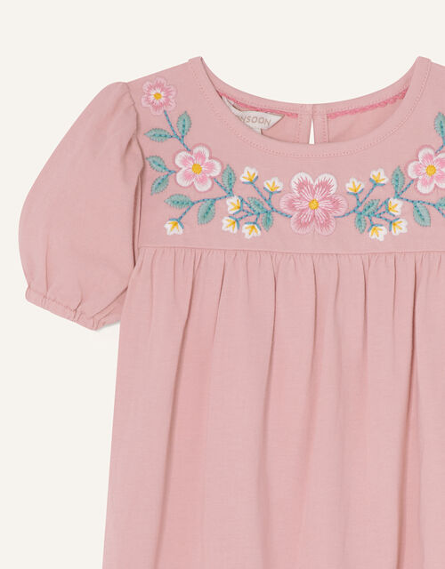 Flower Embellished Short Sleeve T-Shirt, Pink (PINK), large