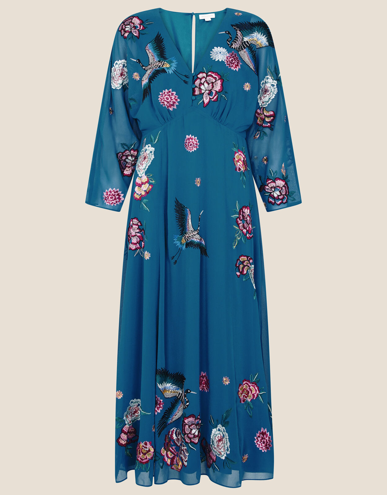 Abby Embroidered Midi Dress Teal