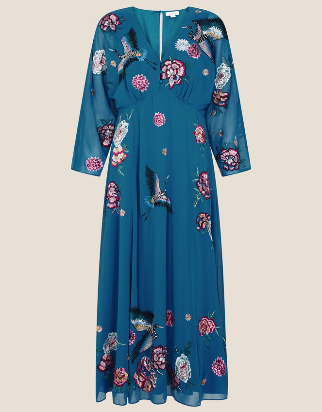 Abby Embroidered Midi Dress, Teal (TEAL), large