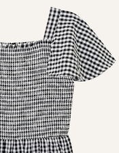 Gingham Shirred Jumpsuit , Black (BLACK), large