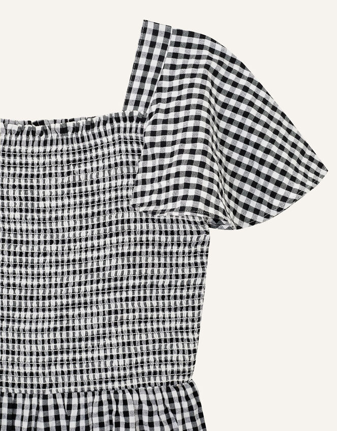 Gingham Shirred Jumpsuit , Black (BLACK), large