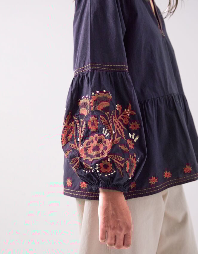 East Cerza Floral Embroidered Top, Grey (CHARCOAL), large