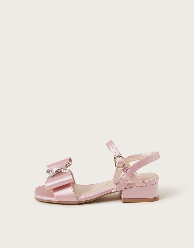 Diamante Bow Satin Heels, Pink (PINK), large