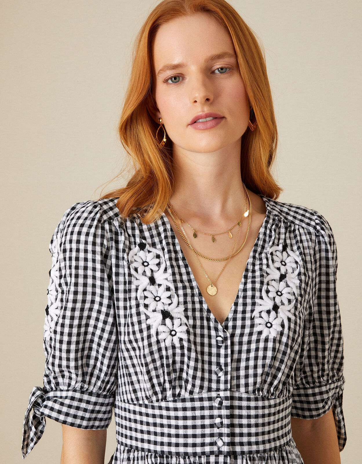 Gingham Check Embroidered Dolly Dress Black