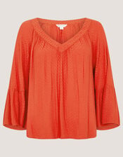 Kallie Dobby Blouse, Orange (ORANGE), large